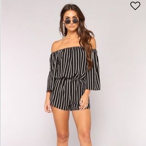Black and white stripe romper size Large